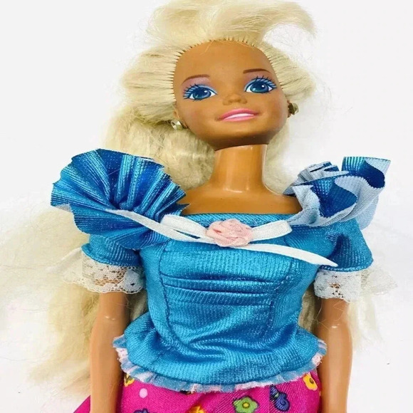 MATTEL BARBIE Doll Long Blond Hair Blue Eyes Top & Skirt 12"Tall Used - Picture 9 of 11